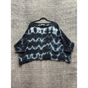 Uzi Relaxed Fit Tie Dye Cotton Kimono Sleeves Tunic Top Black Womens One Size